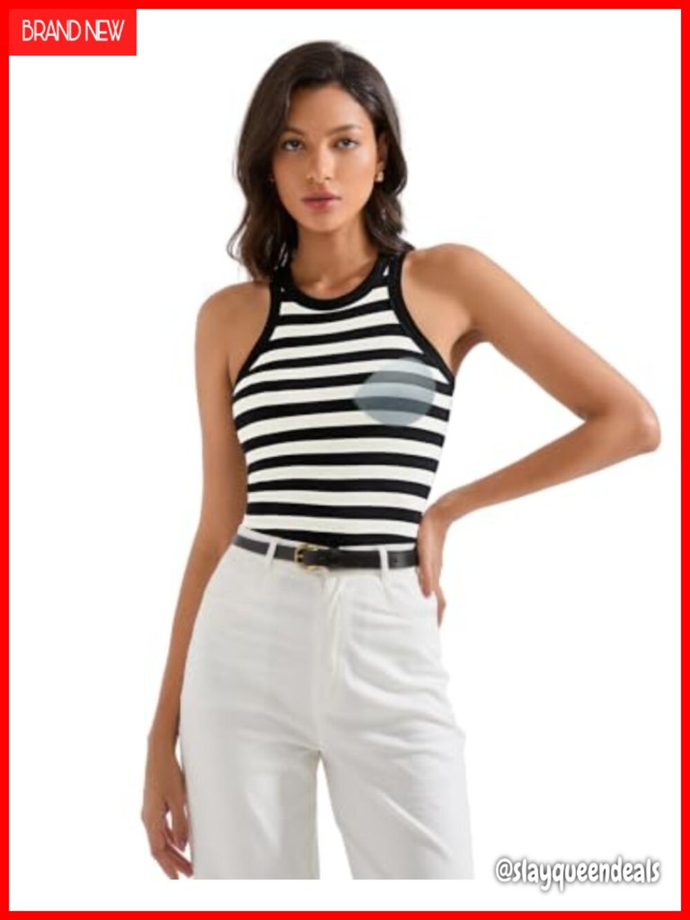 Sleeveless Ribbed Cotton High Neck Tank Top with Built-in Bra